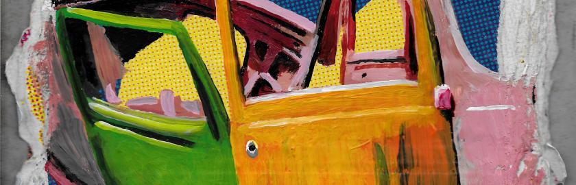 une peinture faite sur de vieilles affiches