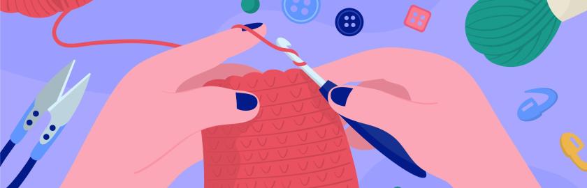 pelotes, crochets et travail en cours