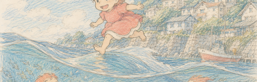 fillette courant sur l'eau