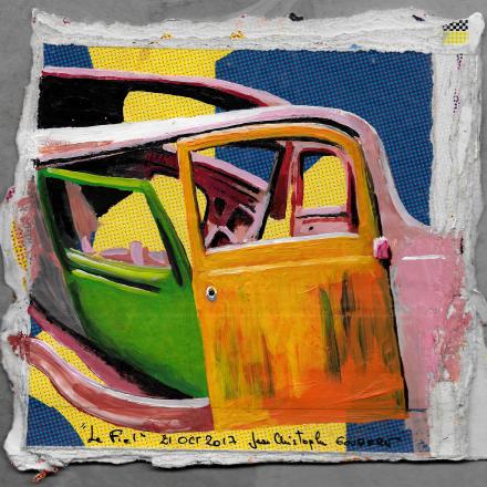 une peinture faite sur de vieilles affiches